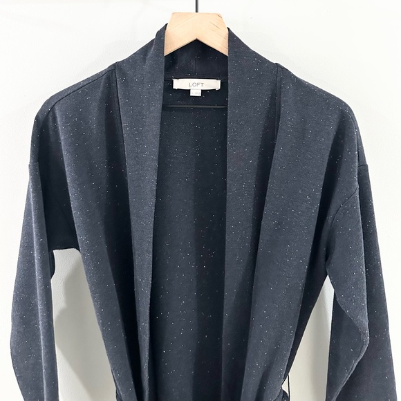 Loft Women’s Flecked Tie Waist Cardigan Navy Speckle Size Medium - Picture 3 of 6